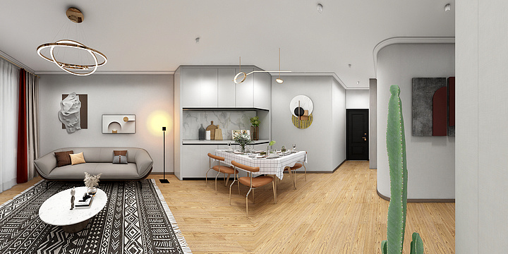 玖匠设计阿丽-德信海德公园83.00㎡A2’3室2厅1卫1厨-装修设计方案