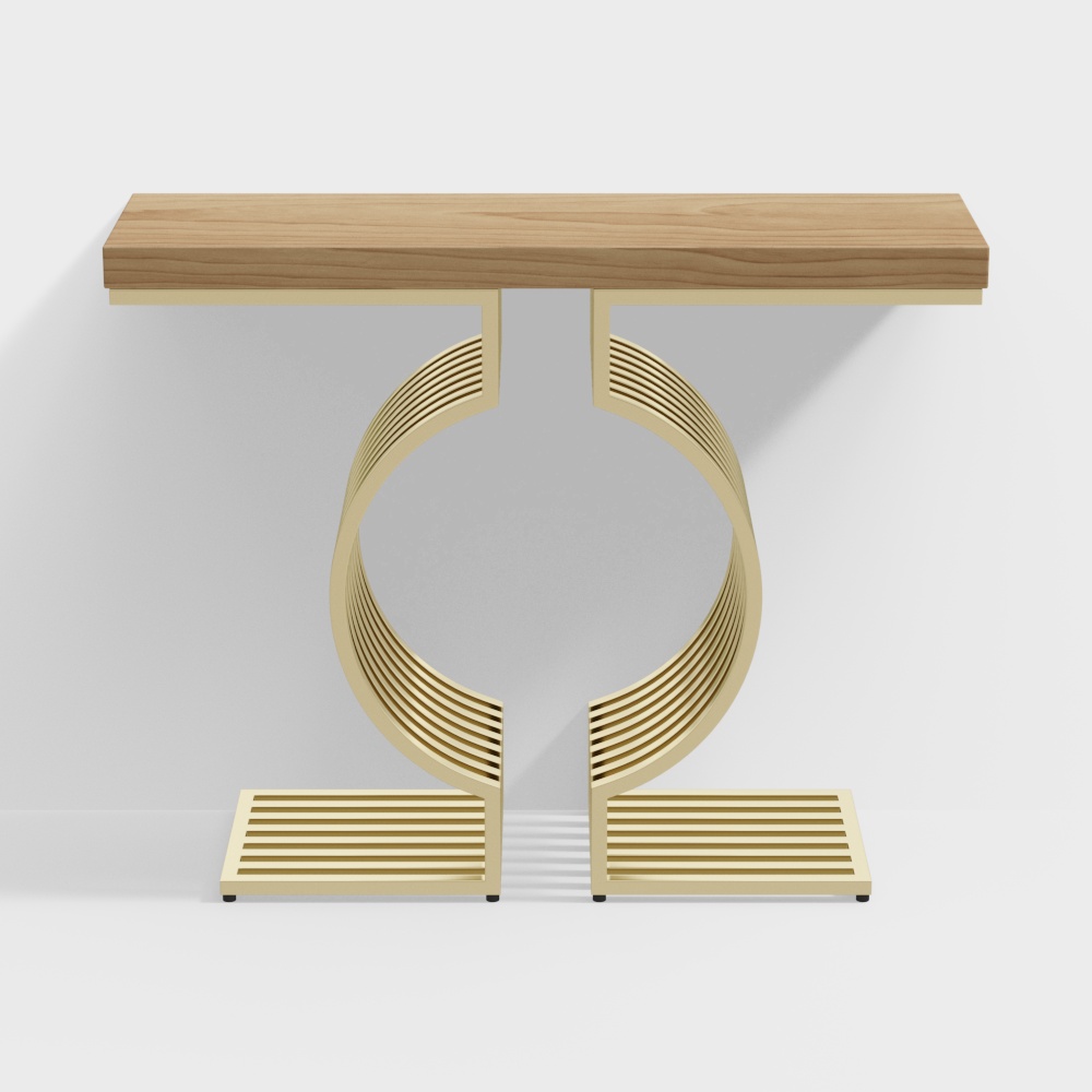 1000mm Modern Narrow Console Table with Geometric Metal Base Walnut Hallway Table