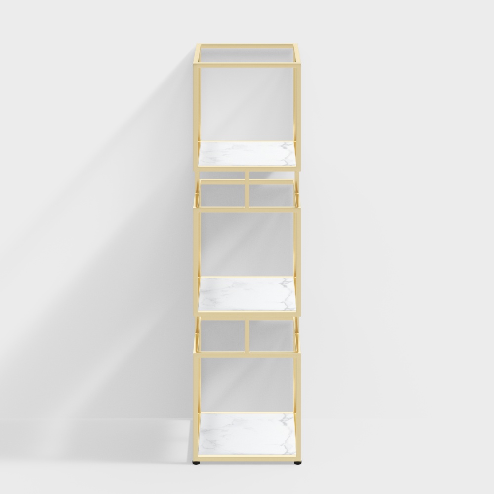 3-Tier Modern Gold Cube Bookcase with Metal Tower Display Shelf in Gold Frame