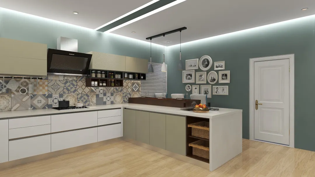 ahmedtarek8866的装修设计方案:Spacious kitchen with peninsular  island 