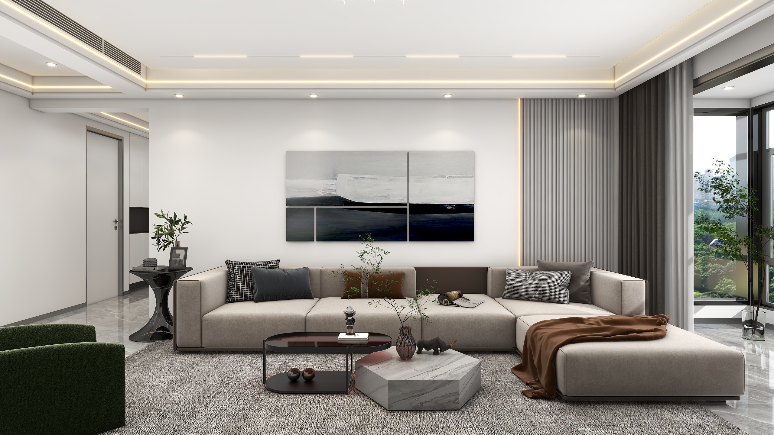 吴爽-现代简约风格三室设计装修效果图