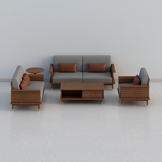 Modern Chinese style solid wood simple series-No. 6 sofa with three seats-6#tre combination