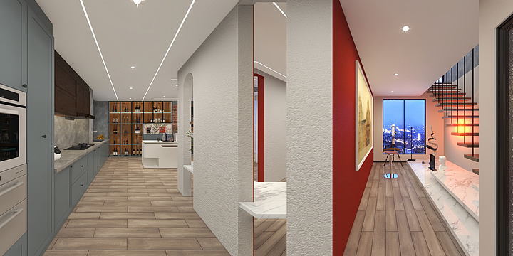 仟寻设计工作室-136平复式LOFT-复古风-装修设计方案