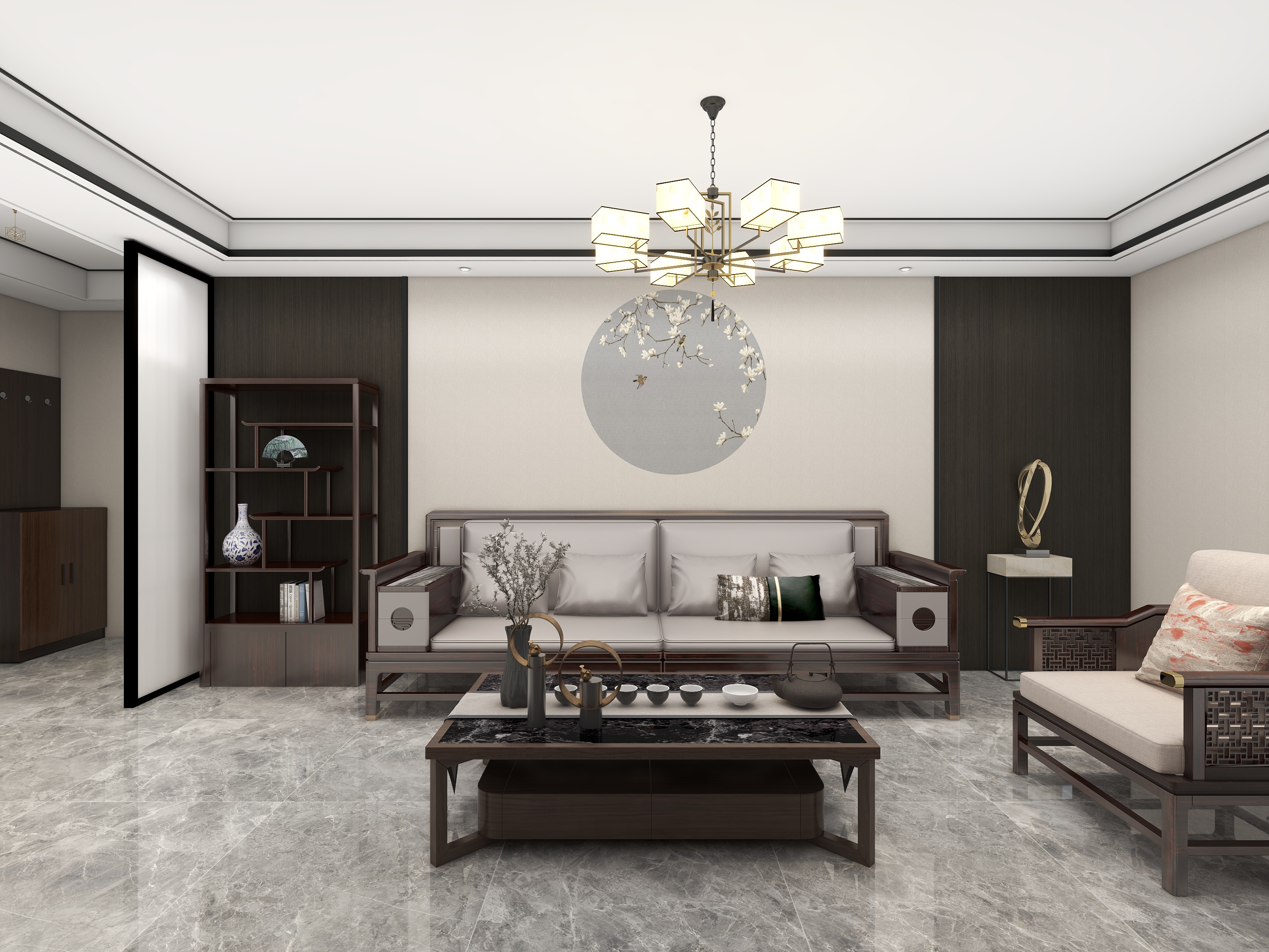 100元设计方案-101平米新中式风格两室装修效果图