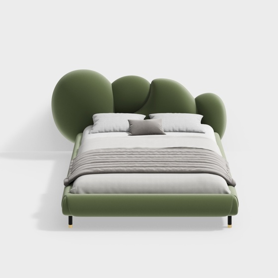 Modern Green Double Bed 3D Model for Stylish Bedrooms