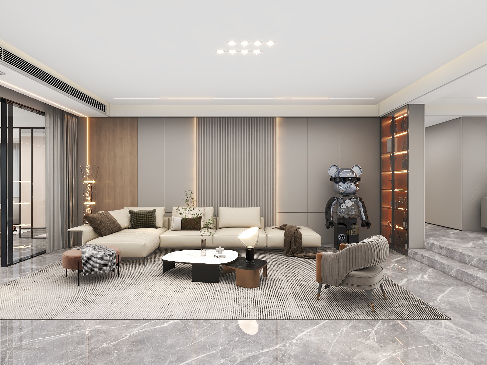 吴爽-现代简约黑白灰大平层装修效果图