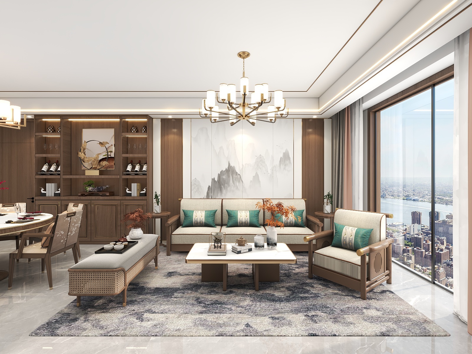 吴爽-新中式风格四室设计装修效果图