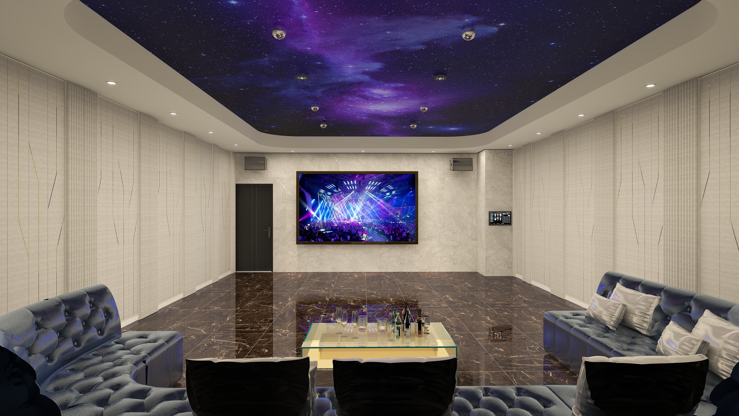 宁夏LED大屏厂家办-KTV会所轻奢-装修设计方案