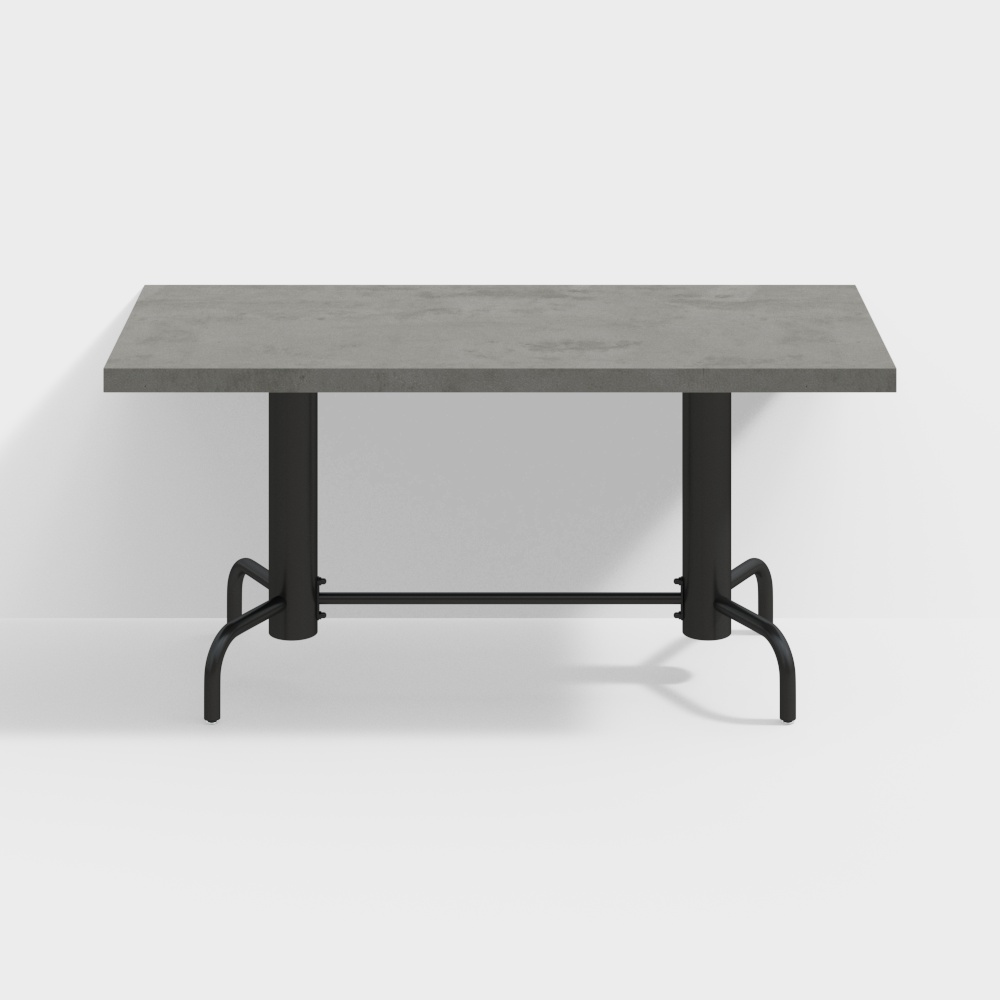 63" Industrial Dining Table Concrete Gray Table Top Solid Wood Metal Base