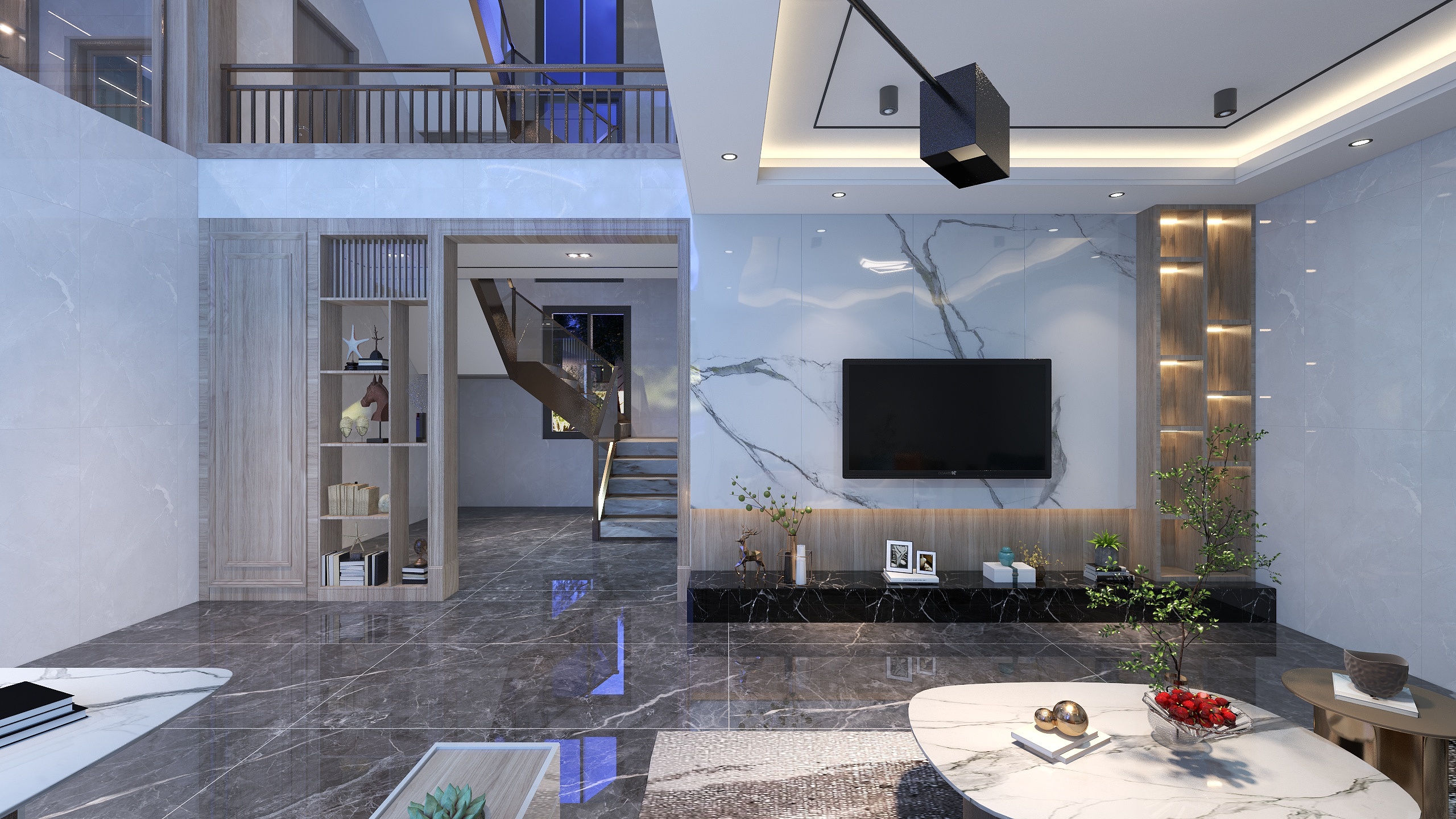 欧阳雪健-月色温柔-现代轻奢别墅装修效果图