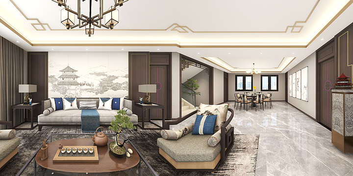 张乐新-新中式客餐厅-装修设计方案