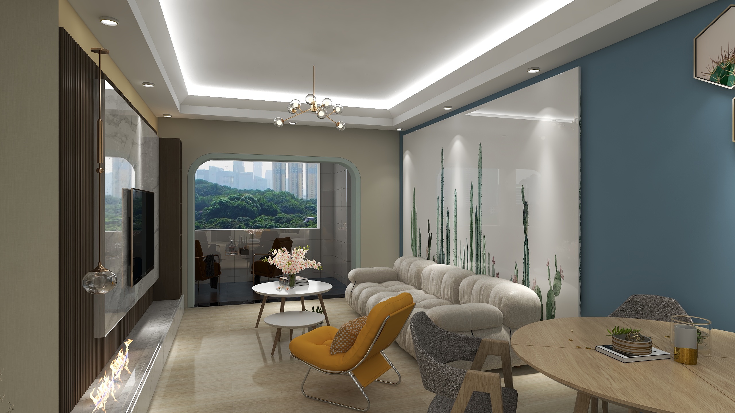 王浩-德信海德公园83.00㎡A2’3室2厅1卫1厨装修效果图