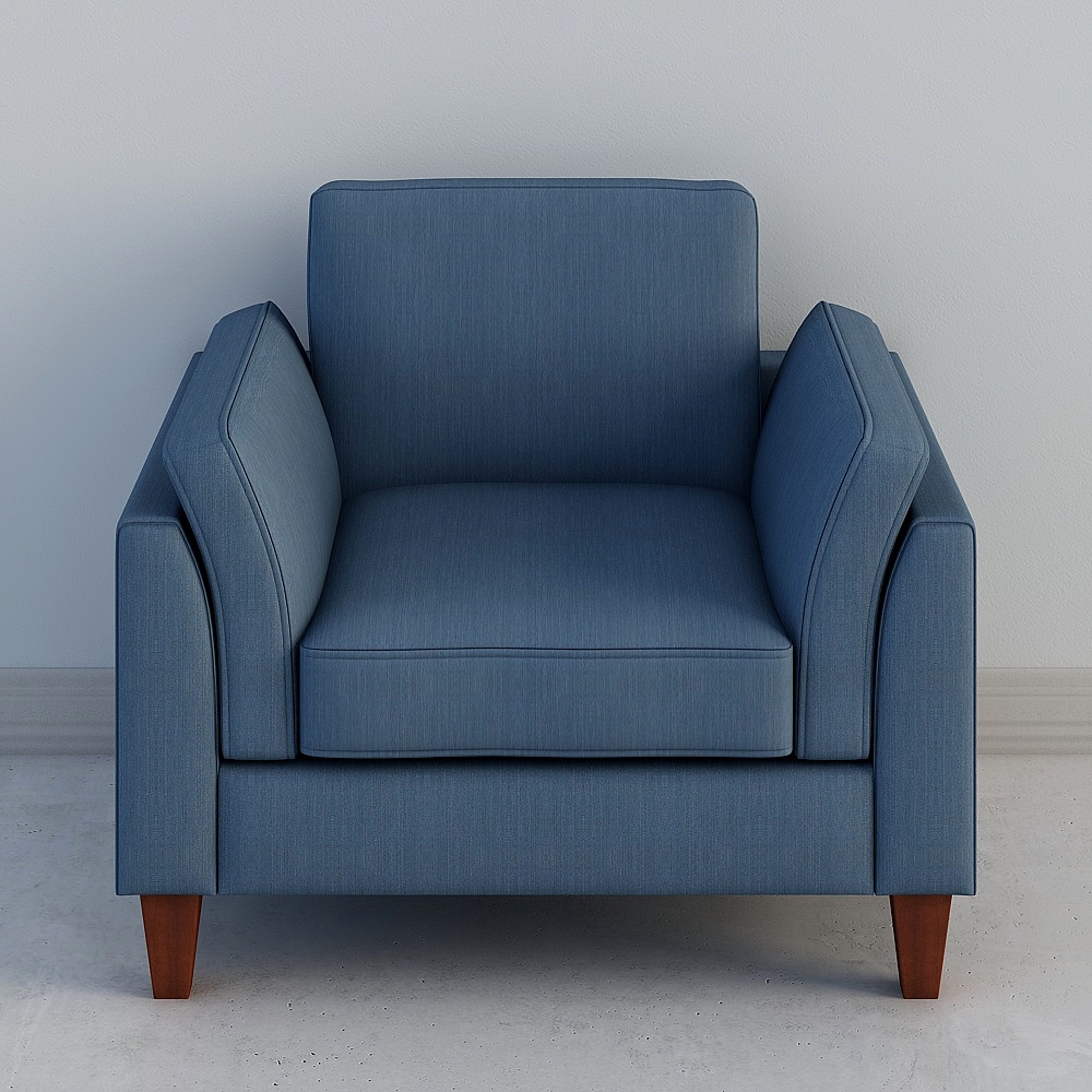 艾特屋美式现代简约北欧一人位沙发蓝色小户型深色抗污单人位布艺沙发DS8421113D模型