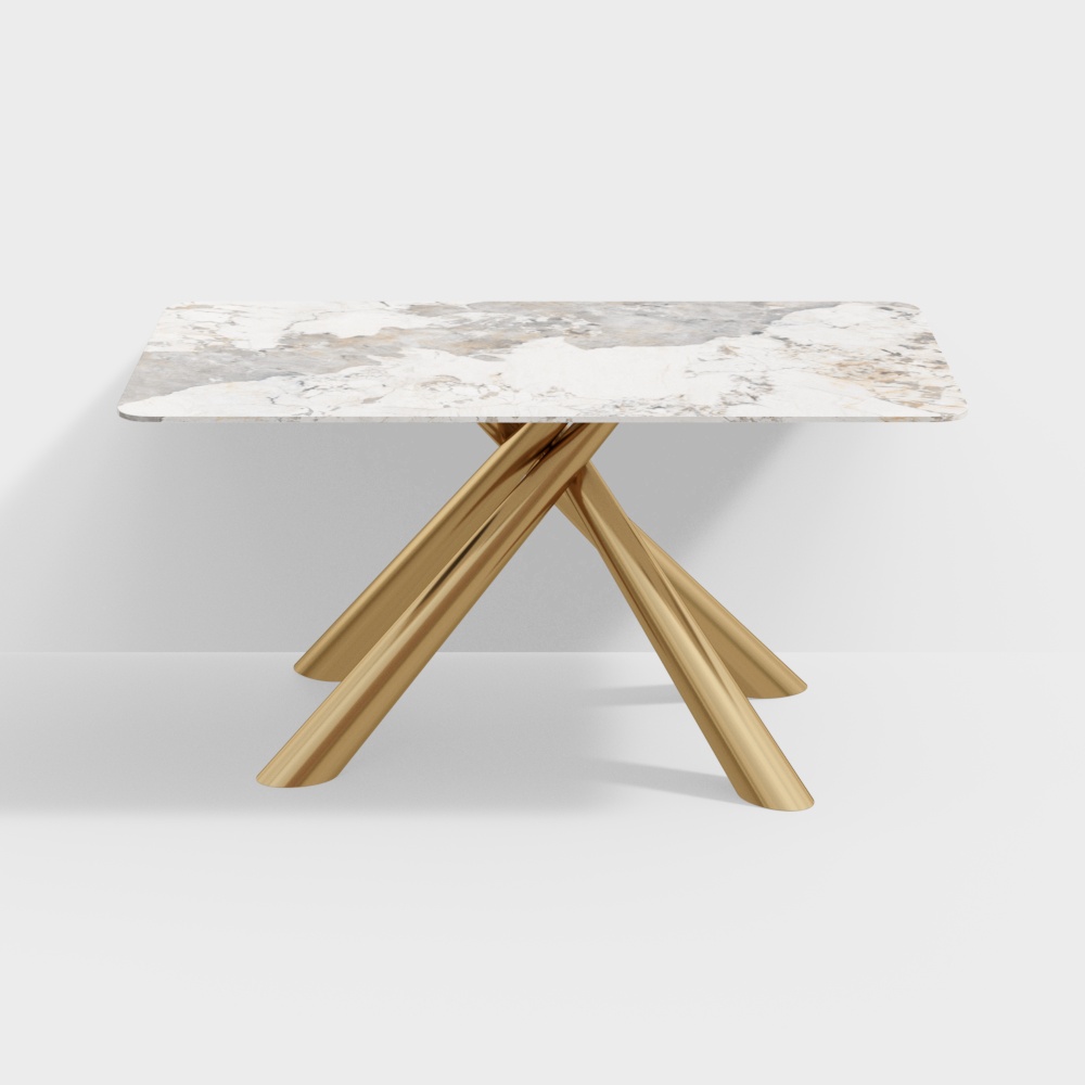 63" Modern Sintered Stone Top Rectangle Dining Table in Pandora & Gold with Trestle