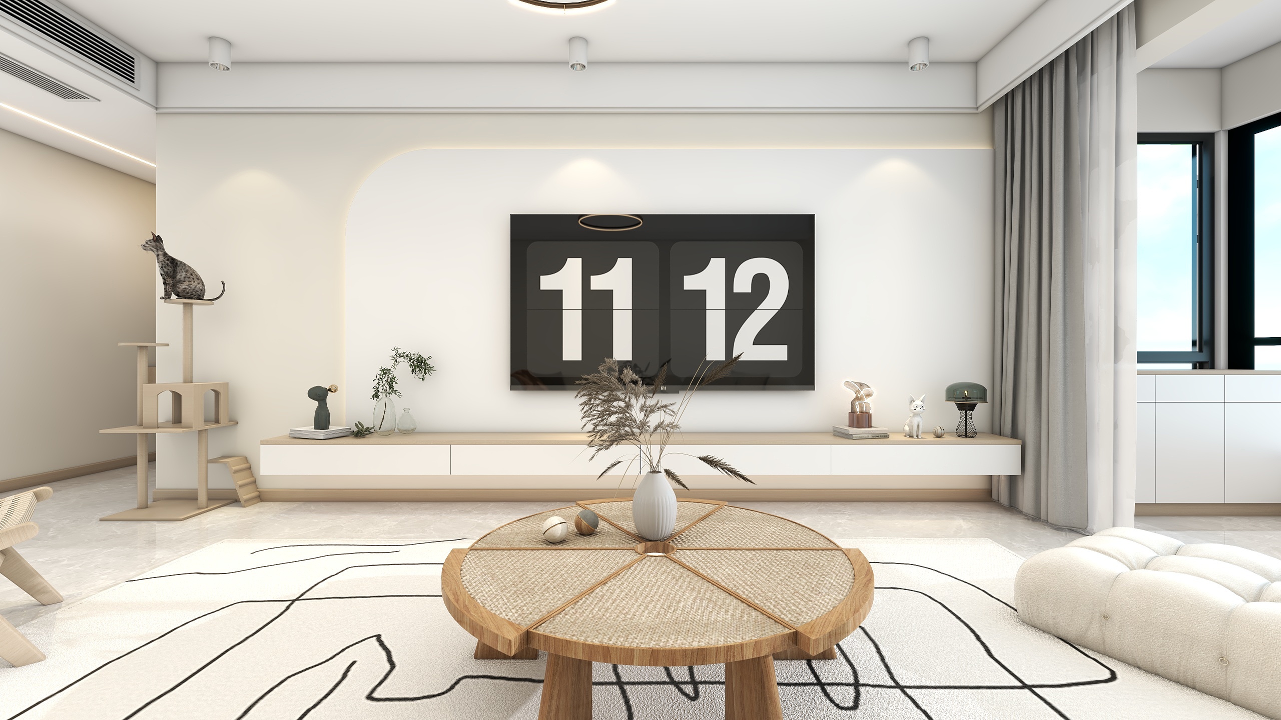 李青越-130方现代奶油三居室装修效果图