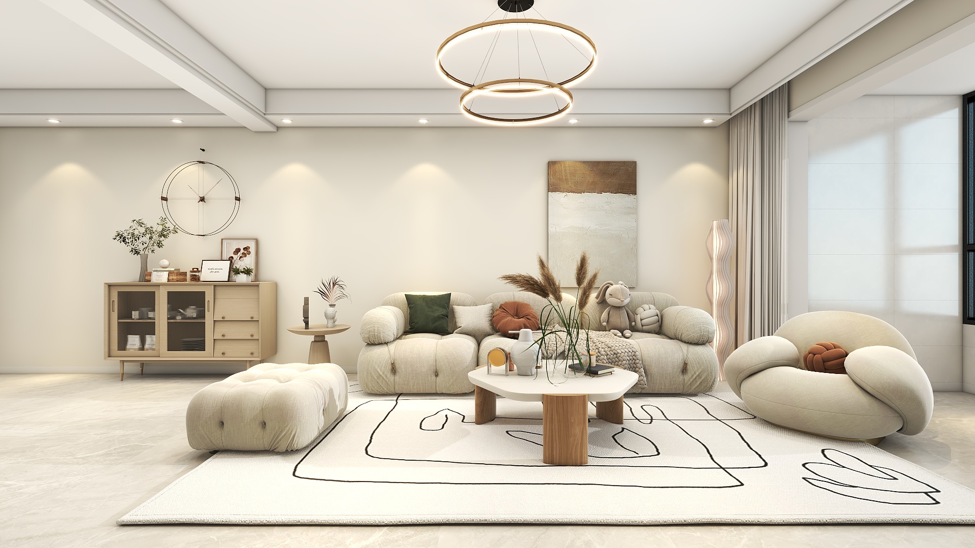 李青越-115方现代奶油三居室装修效果图