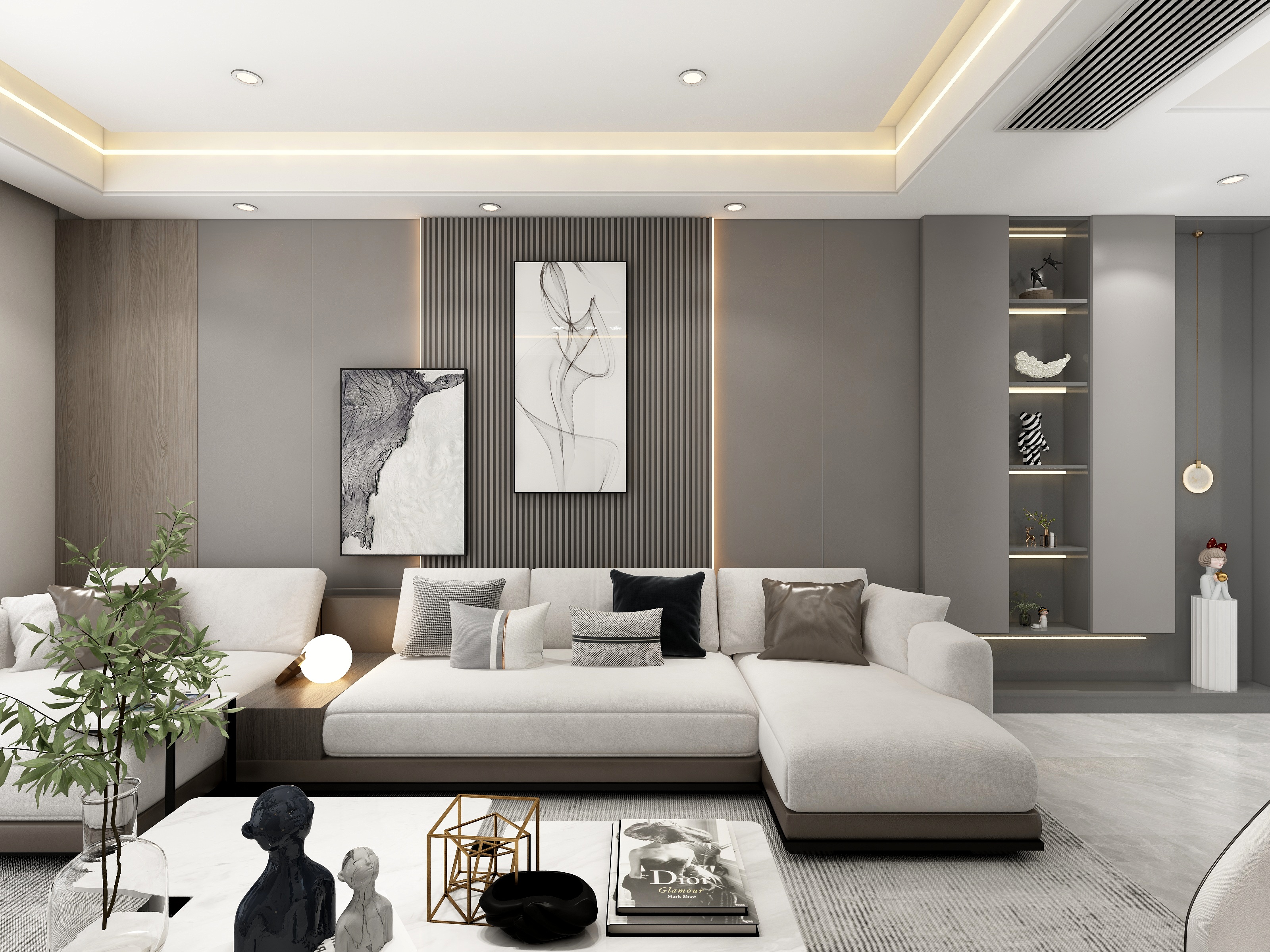 设计师一尘-现代轻奢——140平灰色系三居室装修效果图