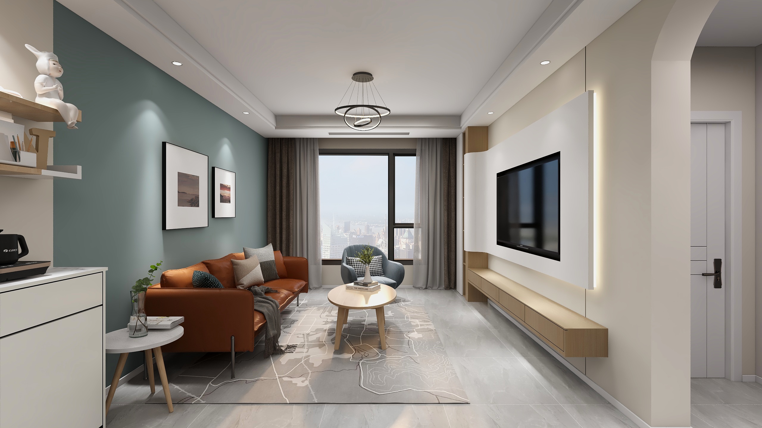 池传伟-东方壹号院97平开放厨房平面装修效果图