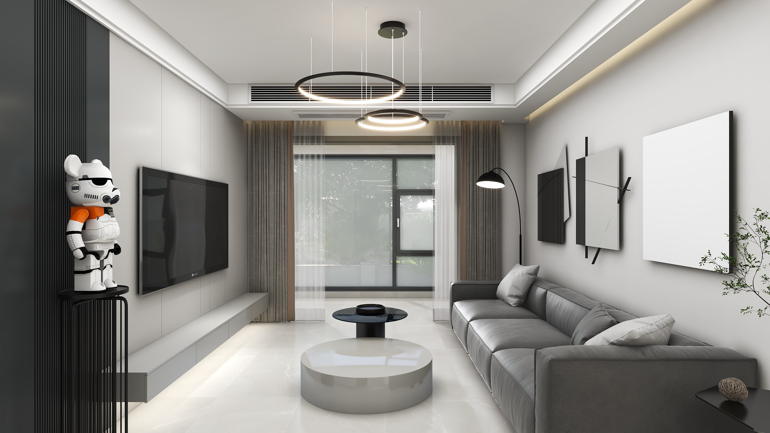 郭涛-100㎡三居现代简约黑白灰装修效果图