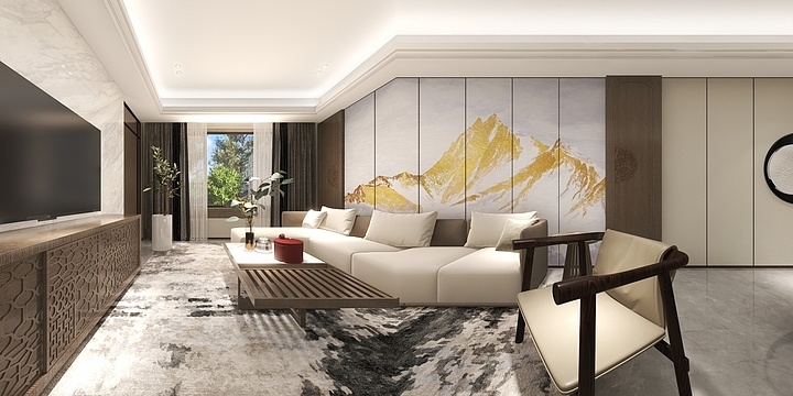 吉林瑞宝壁纸-阳光美湖天地134平-新中式-国家宝藏系列-装修设计方案