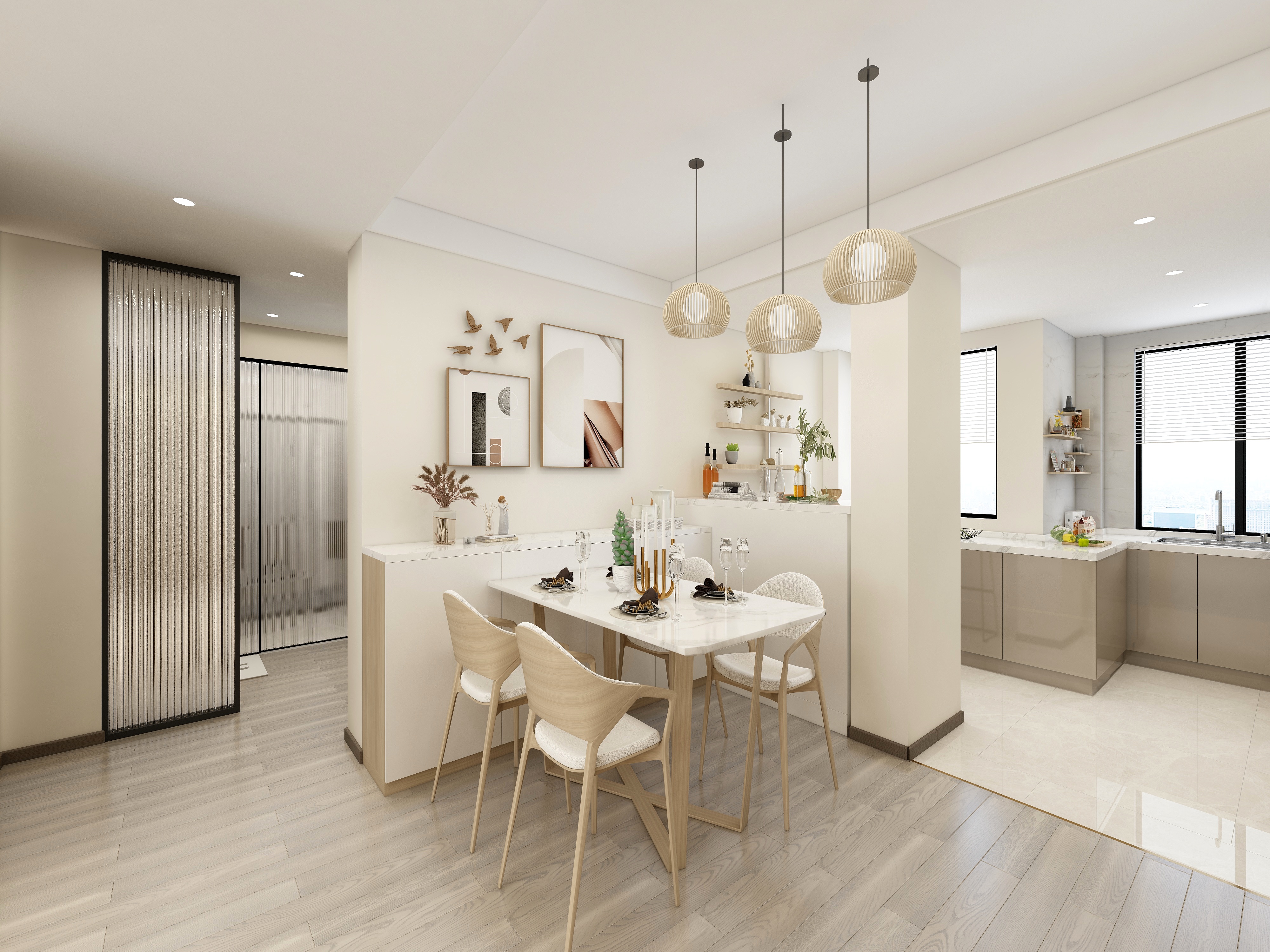 绿通国际设计-98平2房奶油风装修效果图