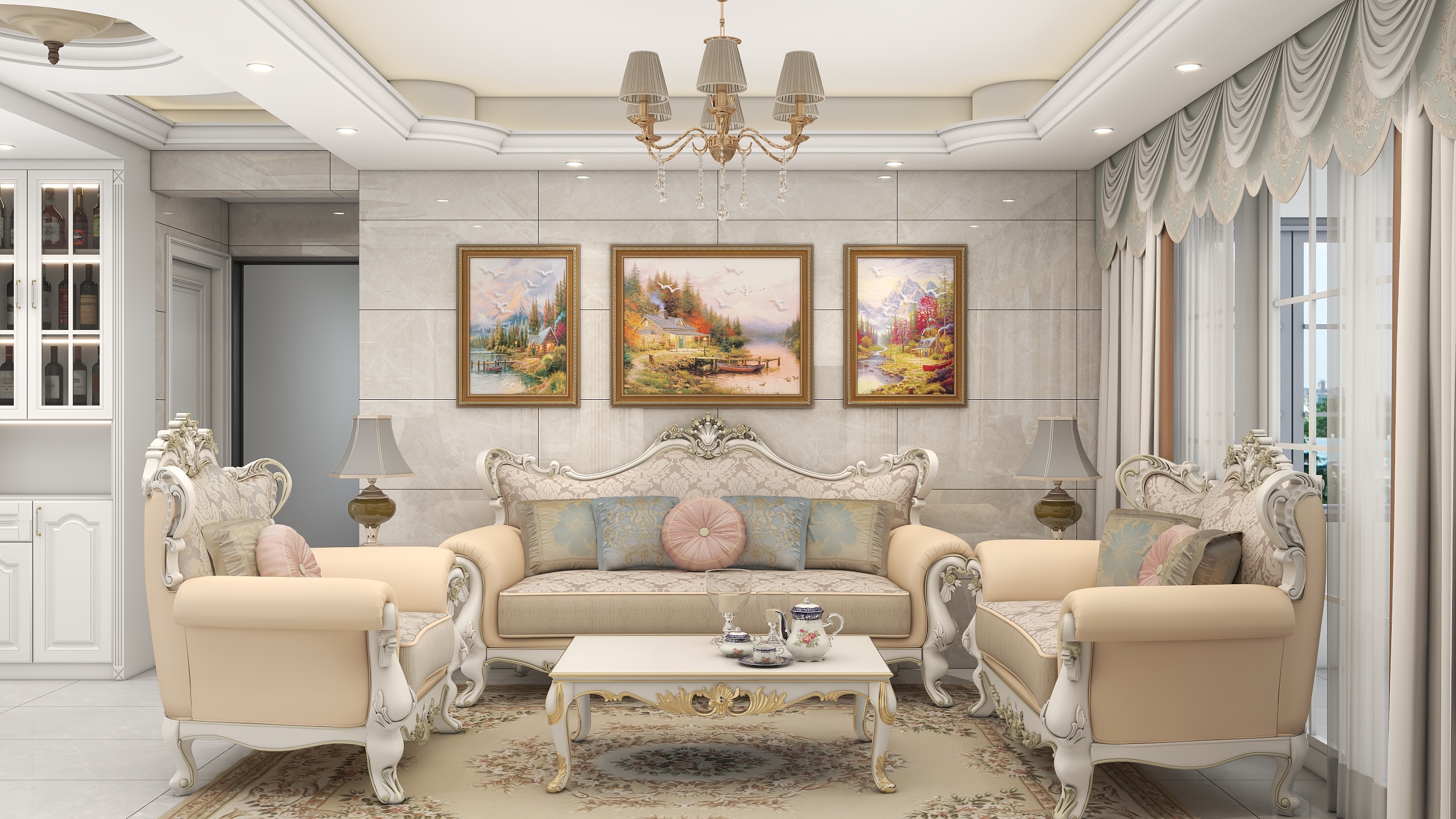 吴爽-欧式简约风格三室设计装修效果图