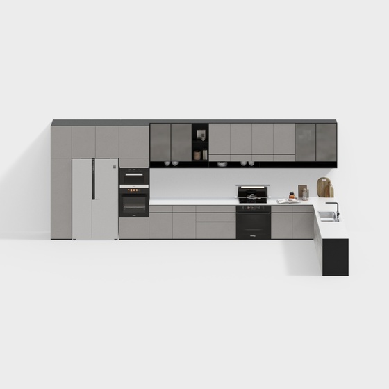 Modern Kitchen Cabinets,Gray+Black