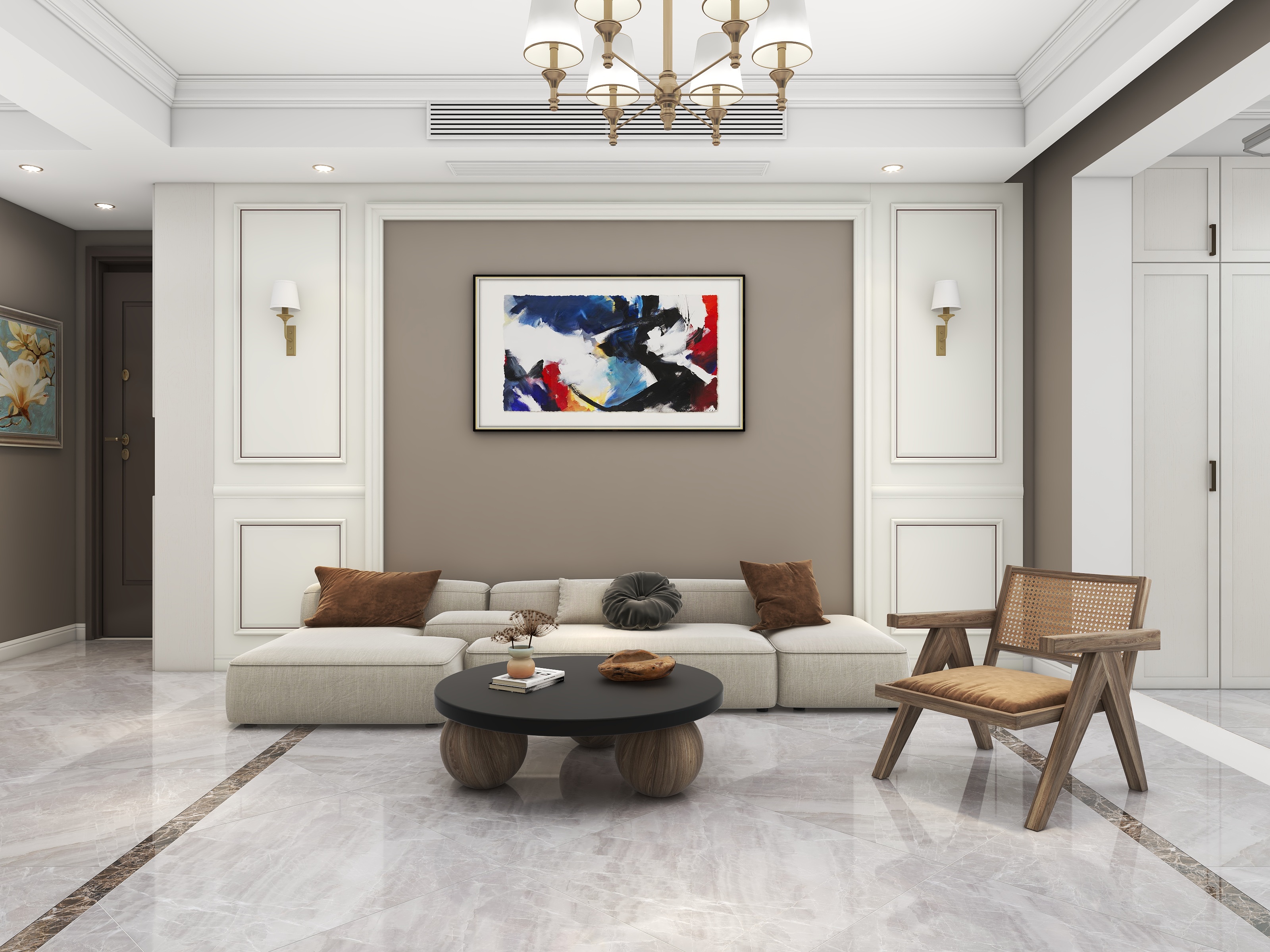 壹维空间设计-100平米美式风格两室装修效果图