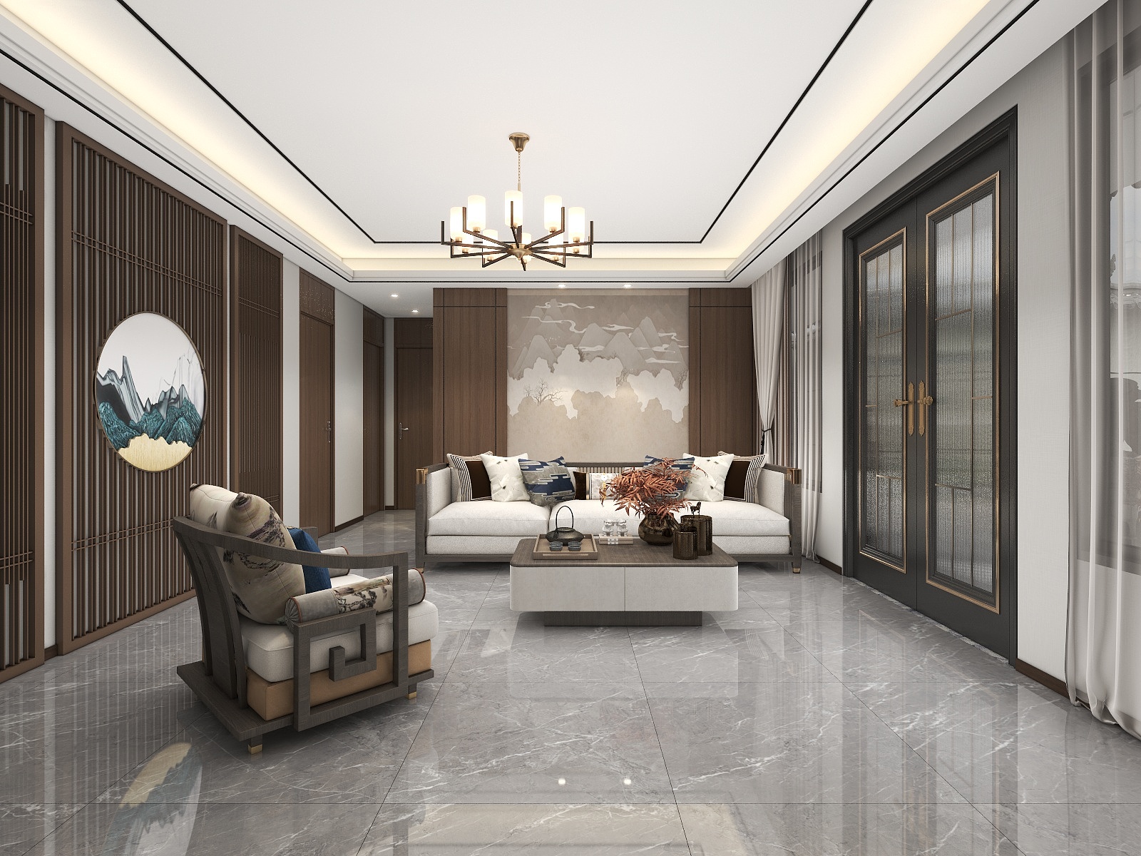 吴爽-新中式风格三室设计装修效果图