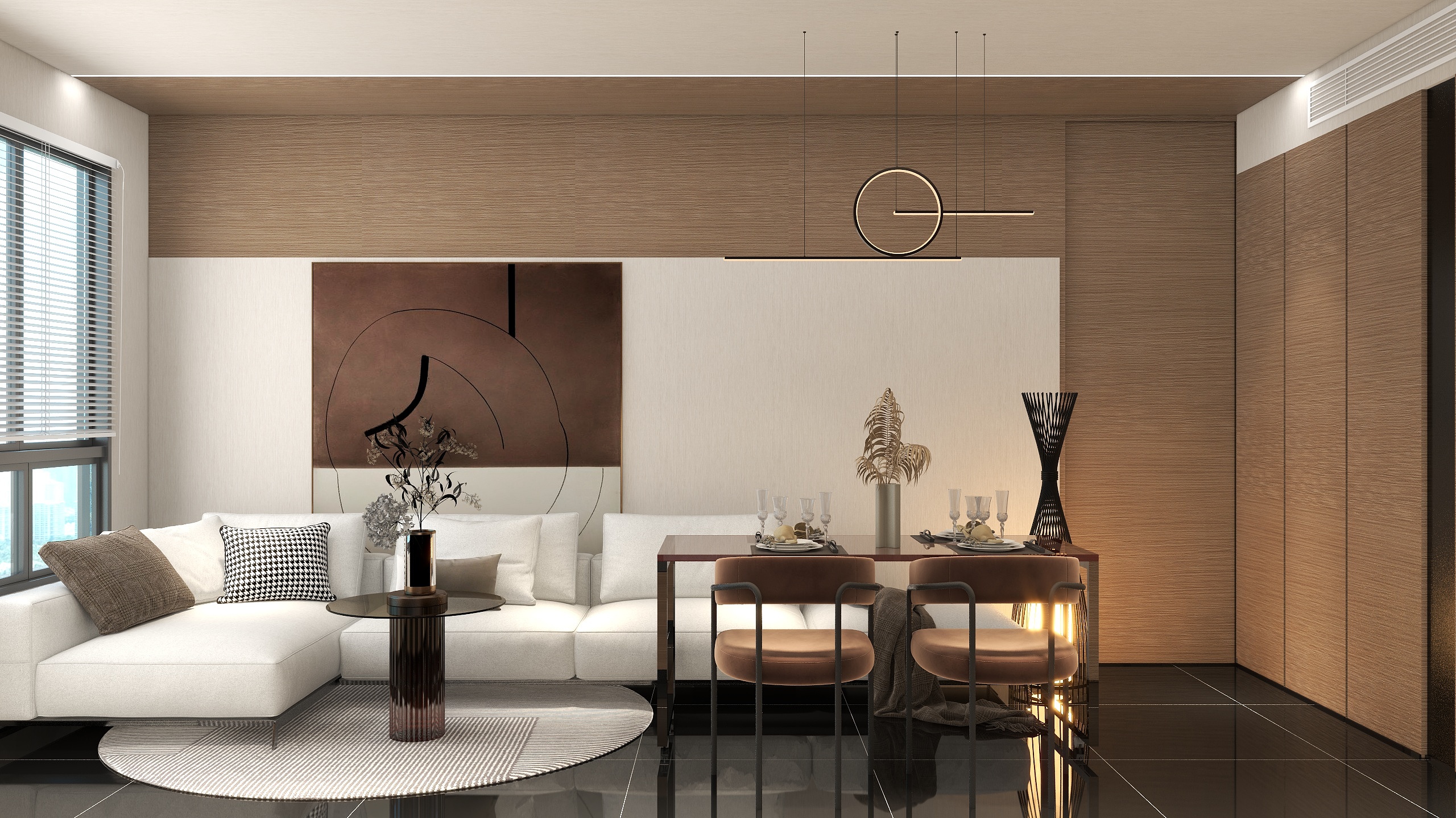 廸偉-黑與啡雅居-46方現代風格二居装修效果图