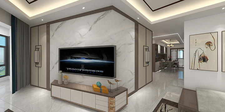 182****7598rPKj-三房新中式效果图-装修设计方案