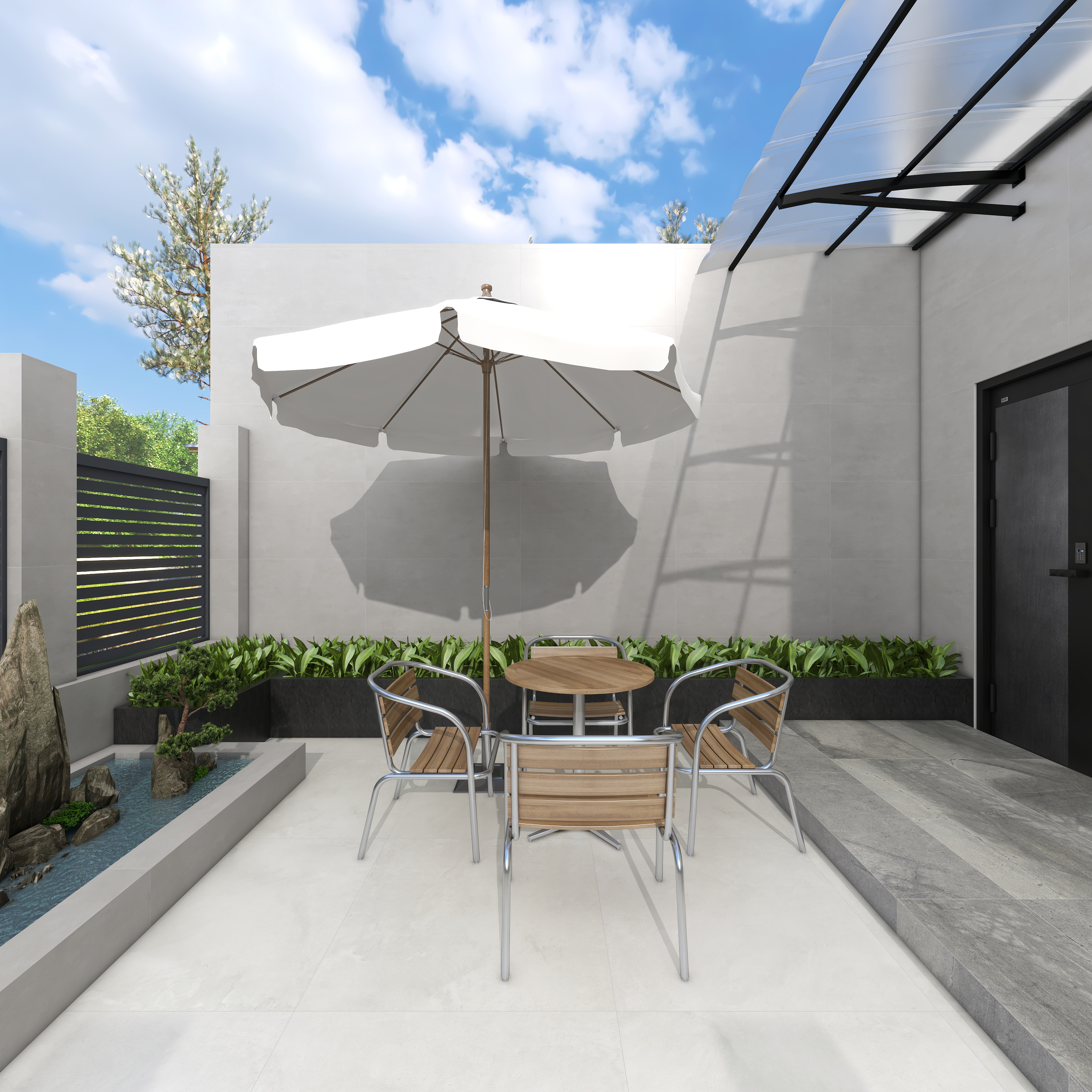 星空设计desgin-417㎡现代轻奢四层别墅一层露台装修效果图第3张