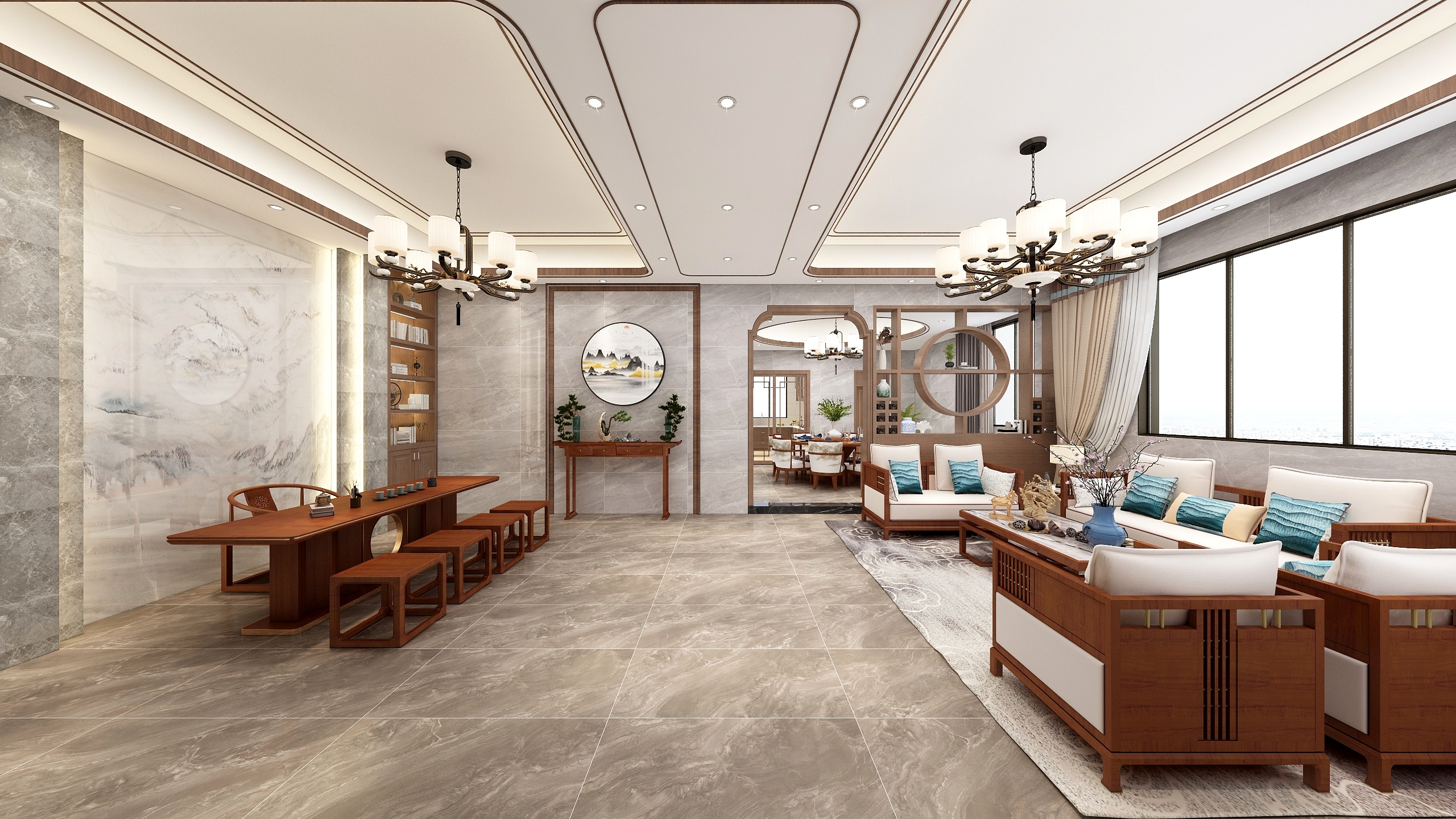 何宗建-150平新中式别墅二居装修效果图