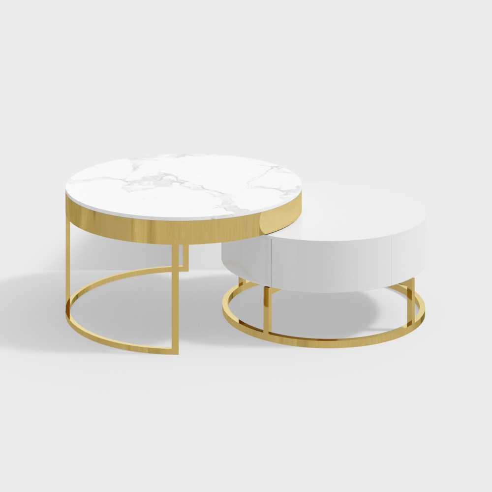 Nesnesis mesa de centro moderna redonda de madera sinterizada con cajones en color blanco