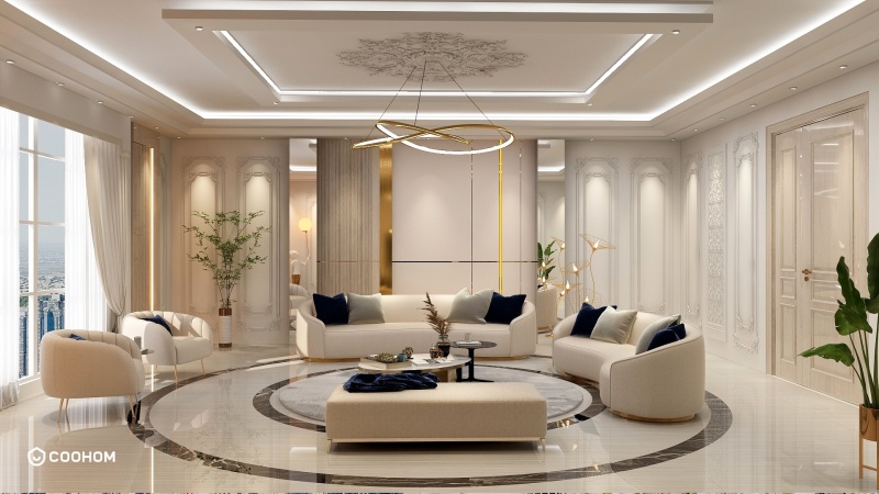 Elegant Neoclassical White Living Room