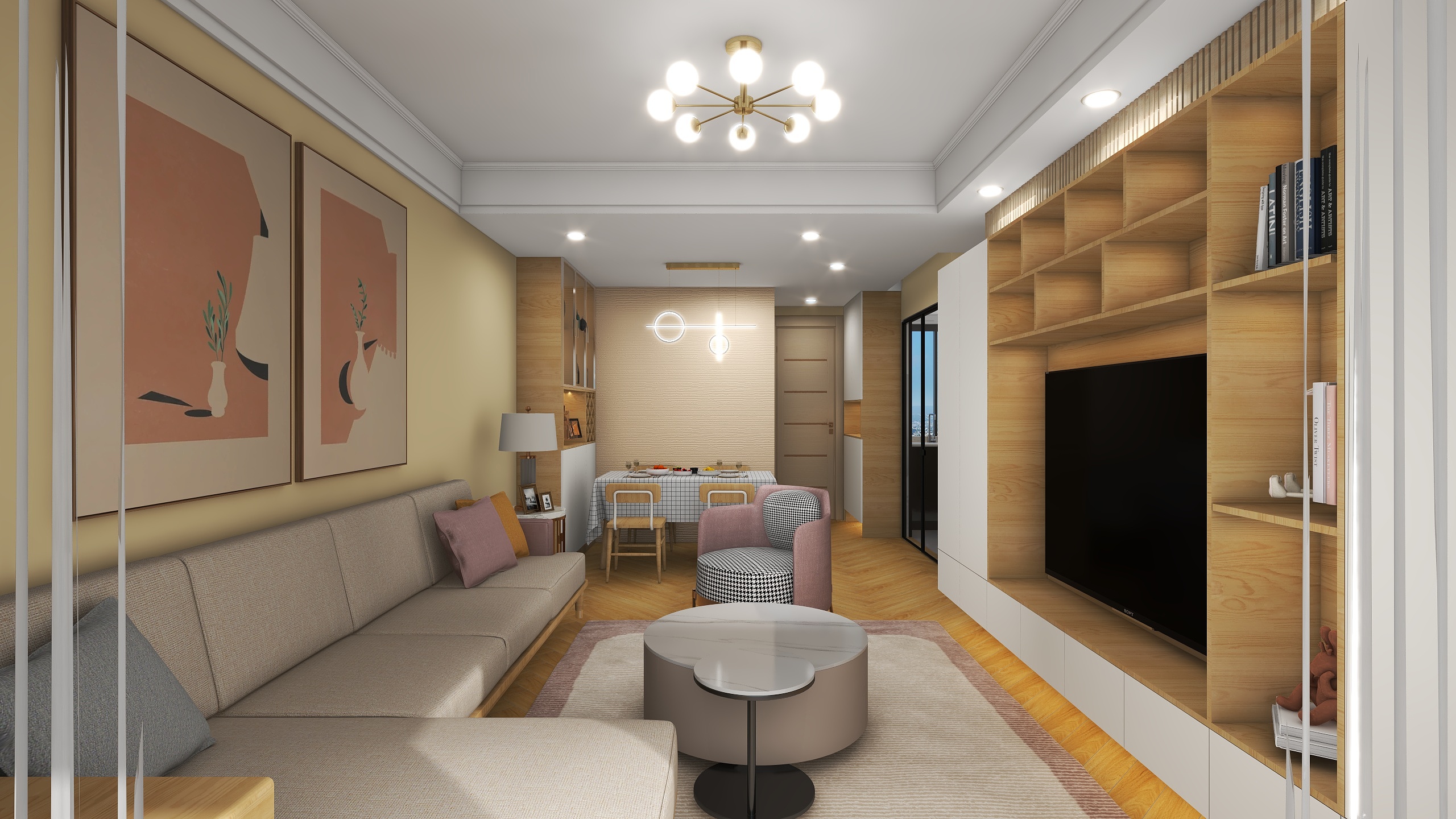 天迪设计-德信海德公园83㎡黄土地北欧3室2厅1卫1厨装修效果图