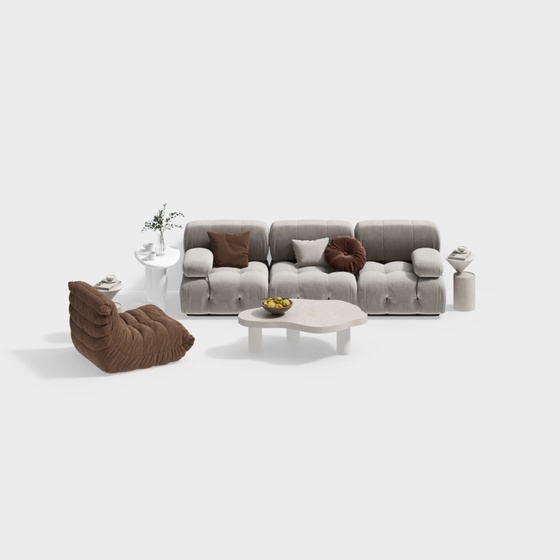 Chic Gray French Cream Style Sofa Combination 3D Model