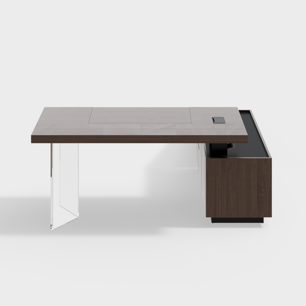 140 cm breit Moderner Schreibtisch höhenverstellbar L-Form aus Nussbaumholz mit Seitenschrank