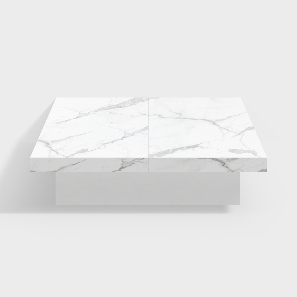 Square Marble Veneer Coffee Table Sliding Top with Storage in White