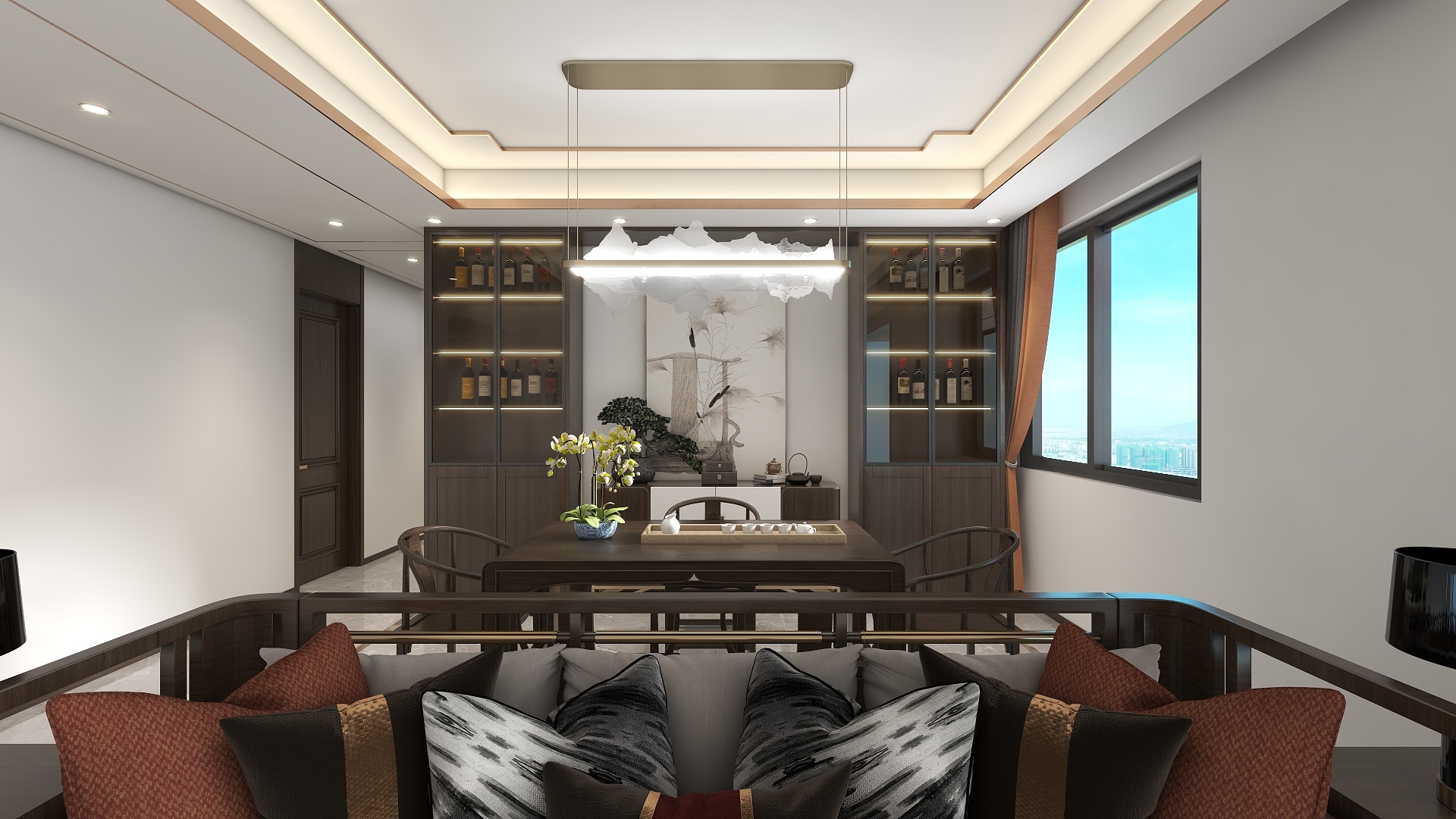 李青越-108方新中式风格一居室装修效果图