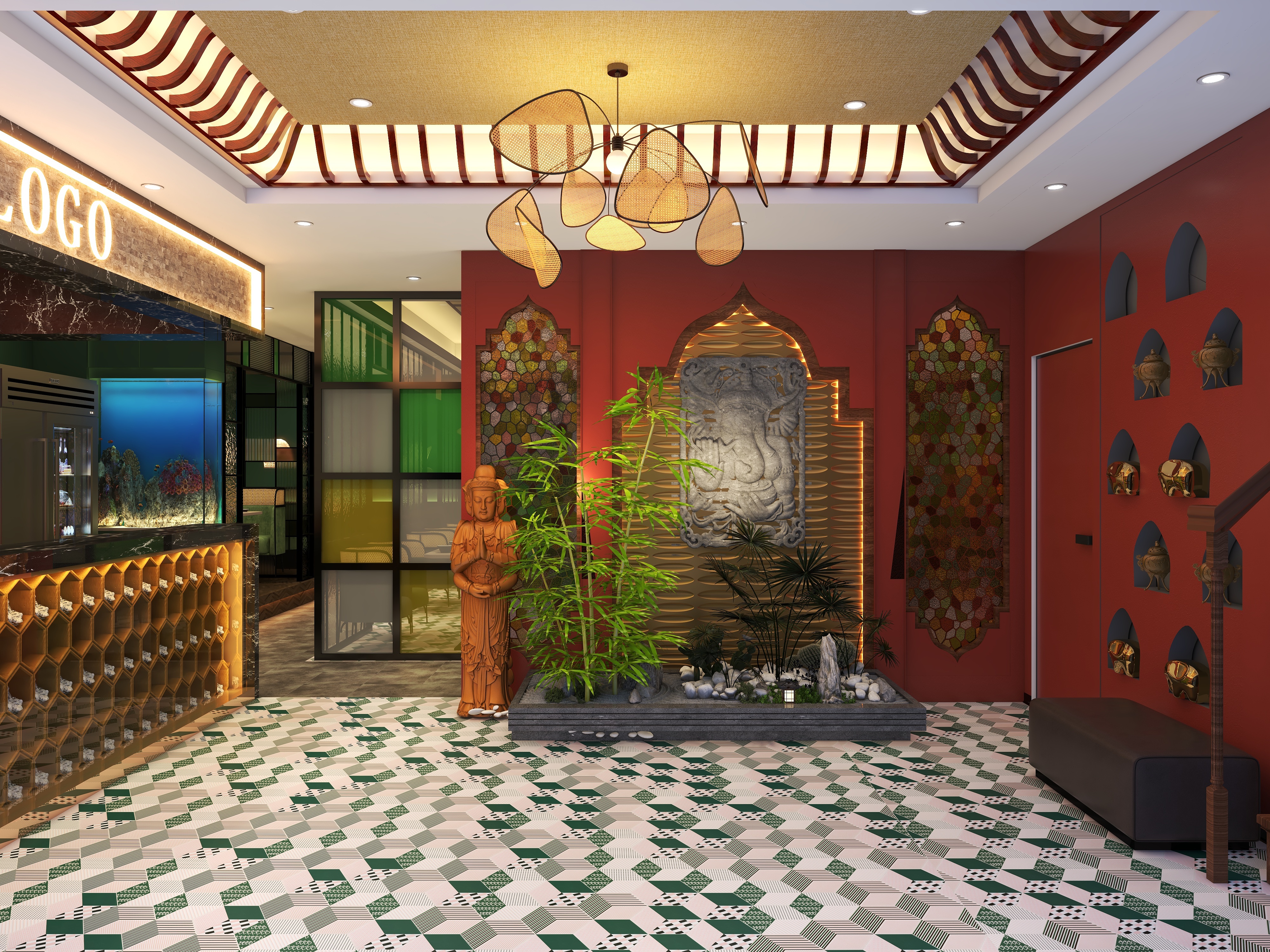 四月蚂蚁子弹飞-380m²泰式餐厅装修效果图