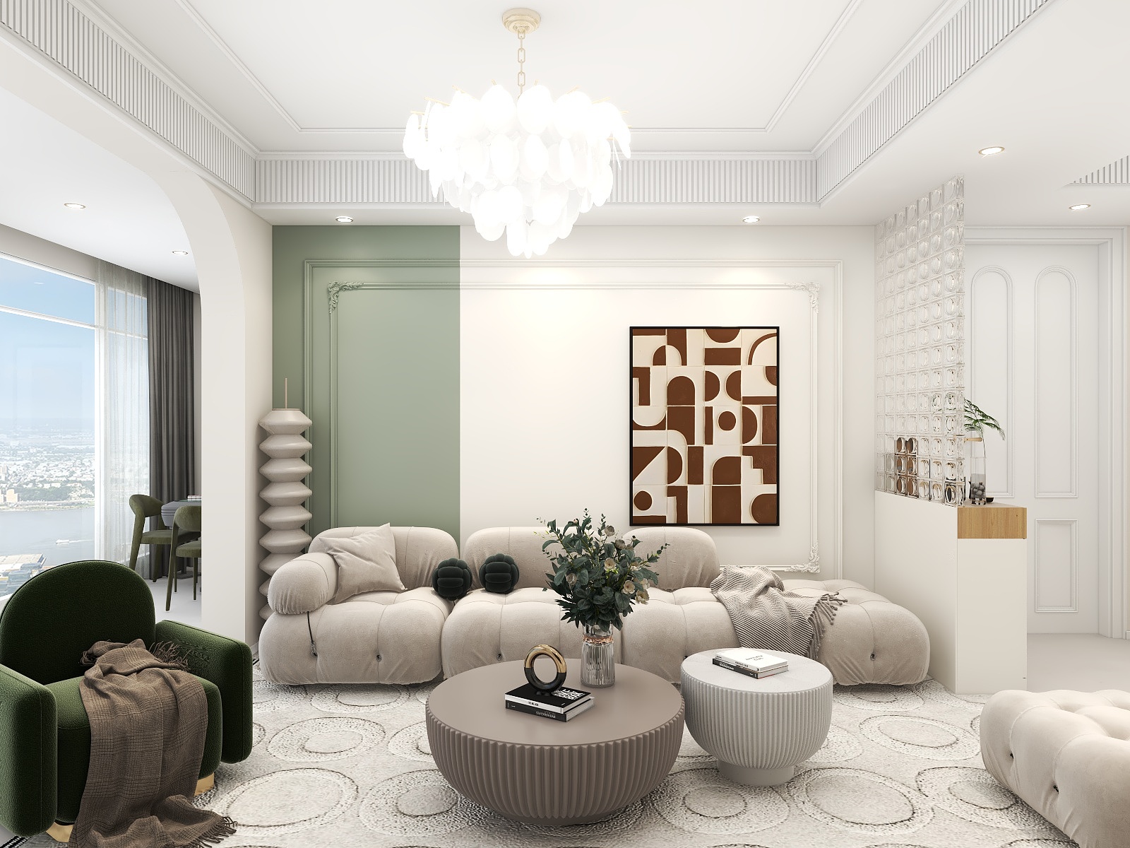 吴爽-轻法奶油风三室设计装修效果图