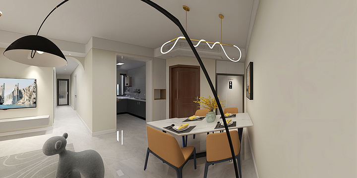 SunPyDesigner-现代极简奶油-弧形门洞-装修设计方案