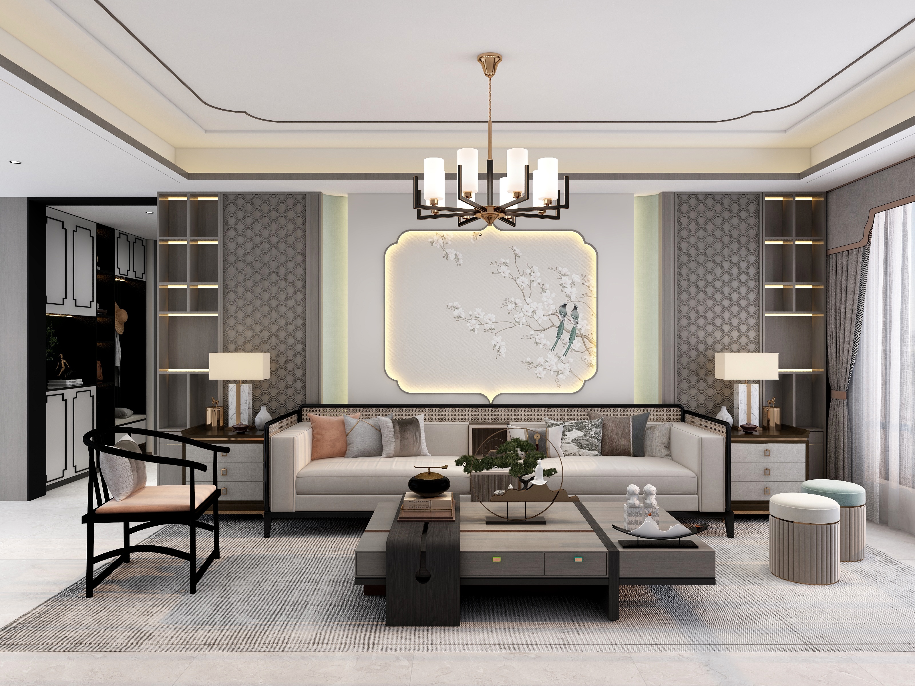 索菲亚玉娥-新中式背景墙-玉娥-装修设计方案