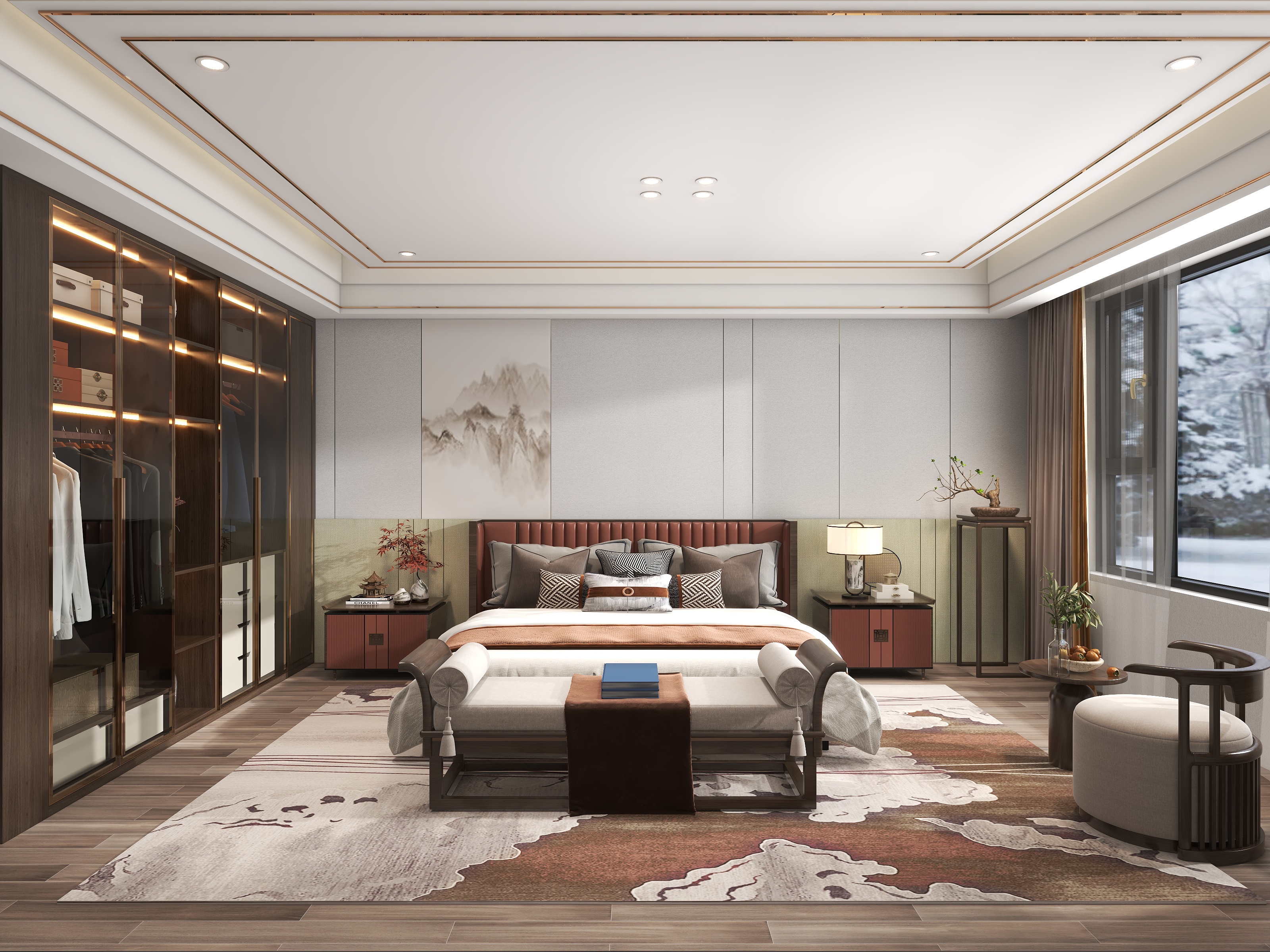 金城麦子-新中式卧室设计方案-装修设计方案