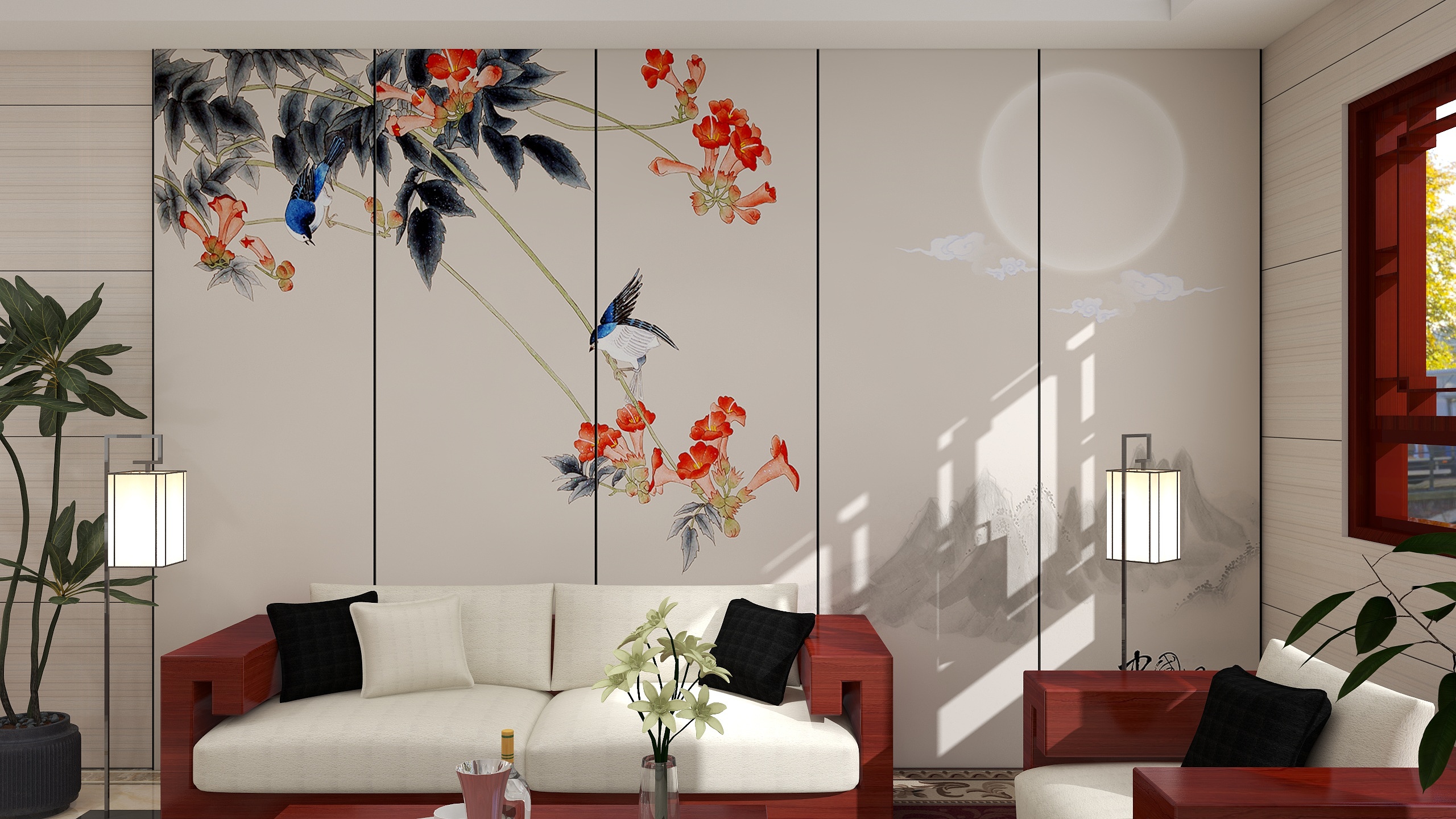 Qiu设计-130m2新中式复式户型设计装修效果图