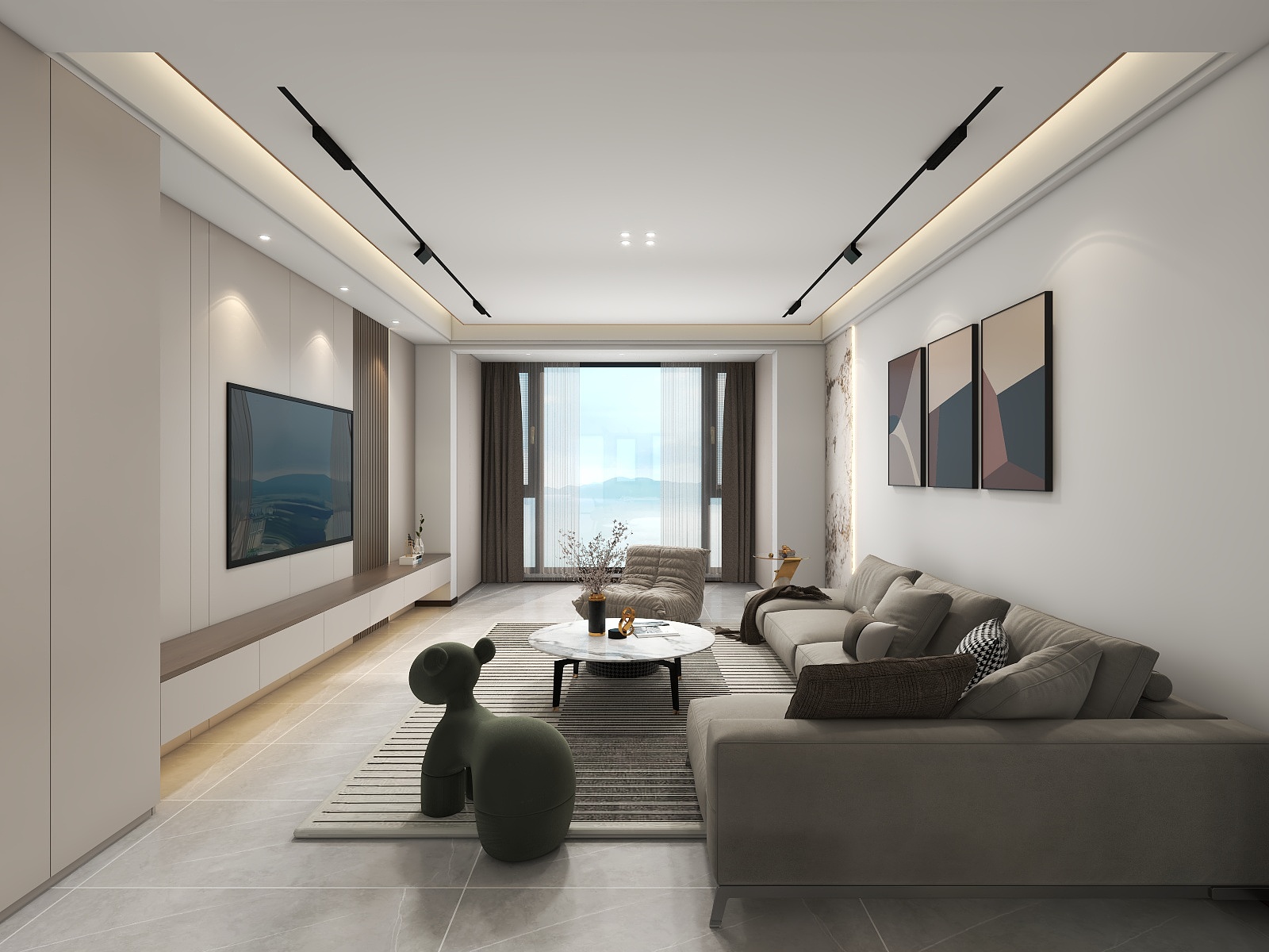 吴爽-现代简约风格三室设计装修效果图