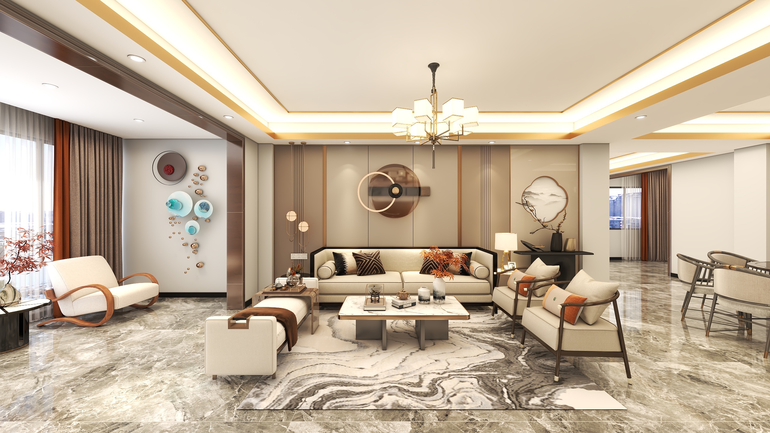 白纸说-新中式252㎡6室装修效果图