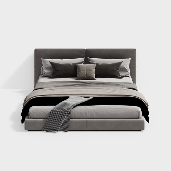 Modern Gray Double Bed 3D Model