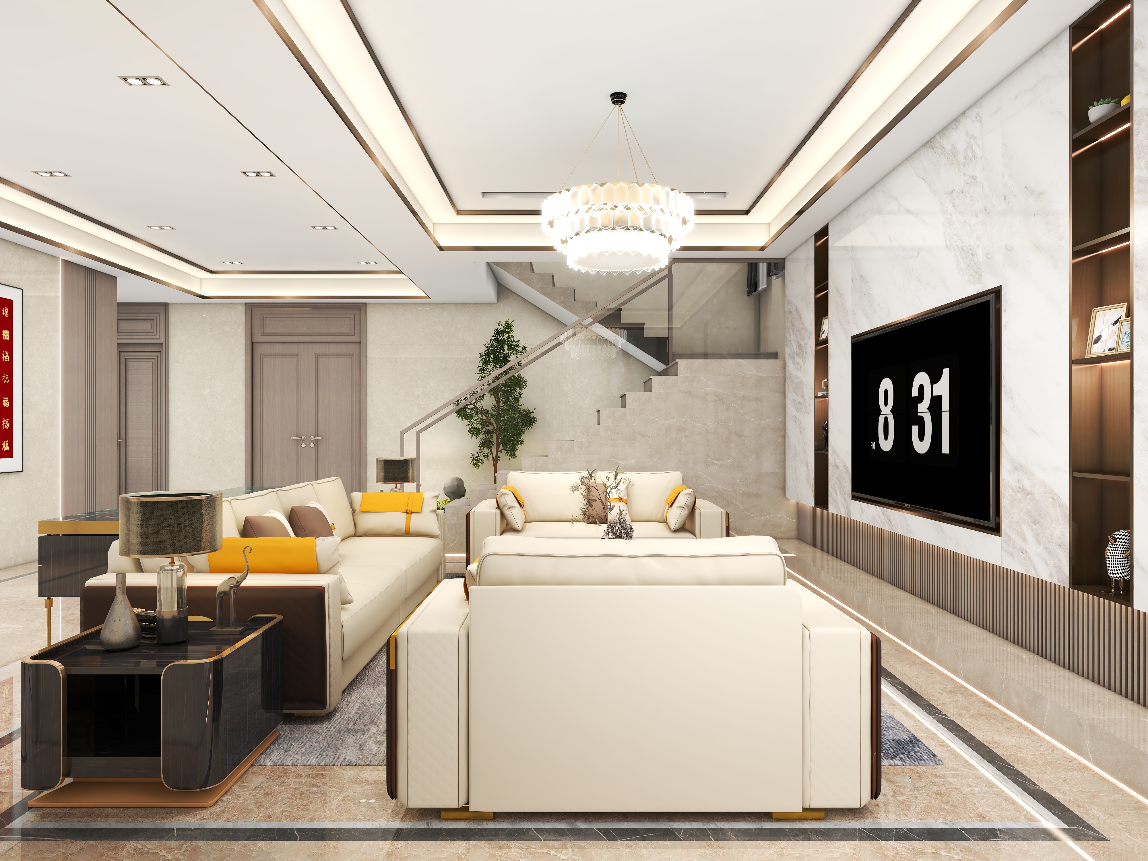 至简名设一钱春-500平现代轻奢别墅【春】装修效果图